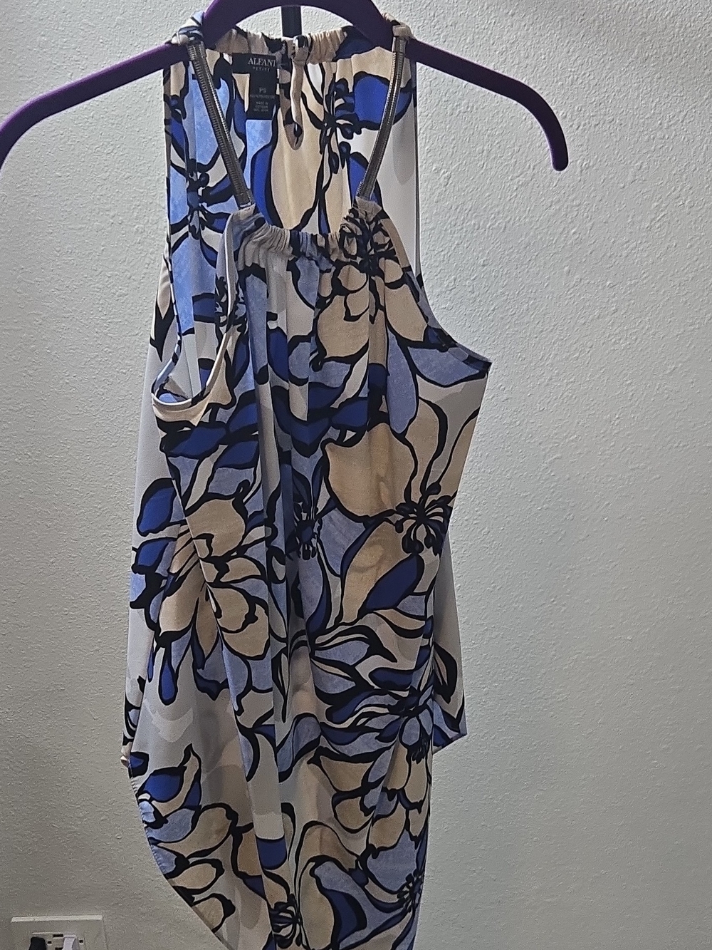 Alfani Floral Halter Tank Top in Blue & Beige